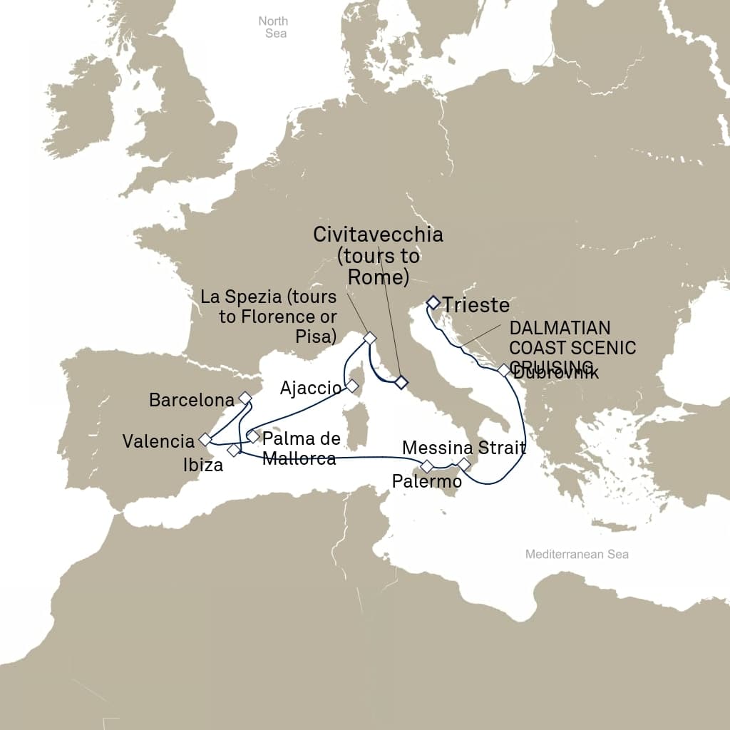 14 nights Mediterranean cruise on Queen Elizabeth 
from 🇮🇹 Trieste to 🇮🇹 Civitavecchia 