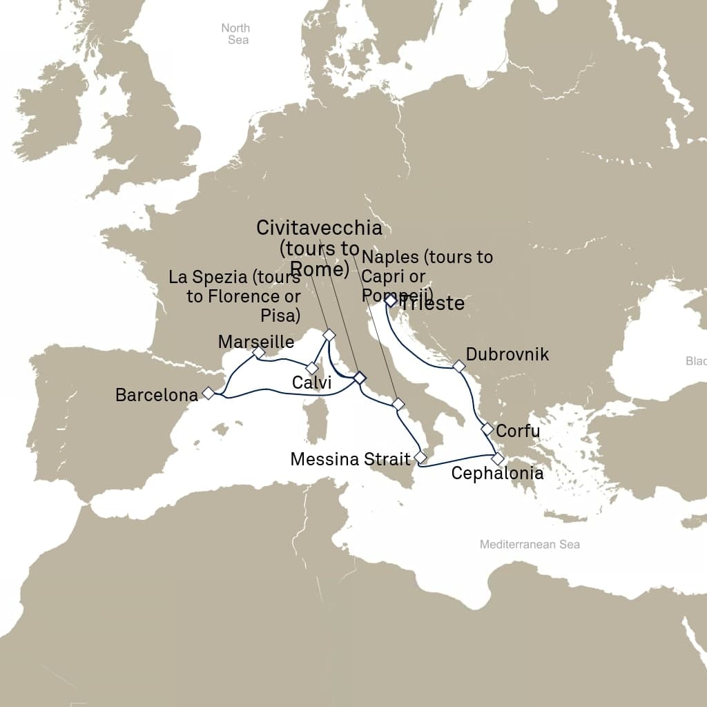 14 nights Mediterranean cruise on Queen Elizabeth 
from 🇮🇹 Trieste to 🇮🇹 Civitavecchia 