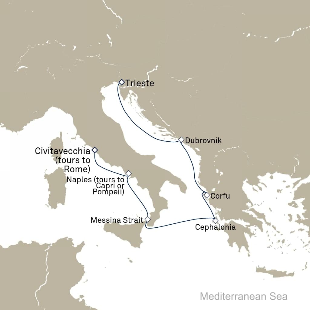 7 nights Mediterranean cruise on Queen Elizabeth
from ๐ฎ๐น Trieste to ๐ฎ๐น Civitavecchia