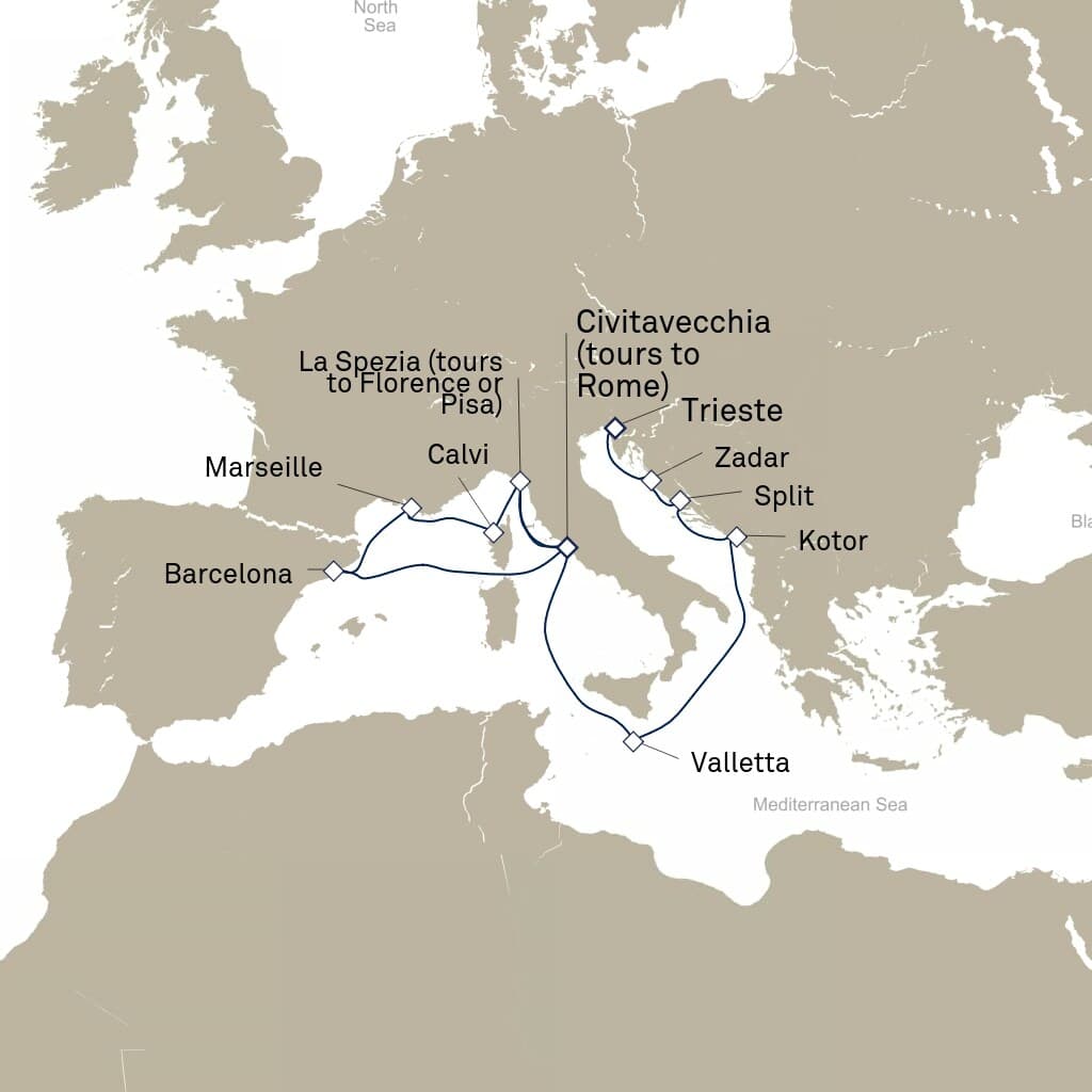 14 nights Mediterranean cruise on Queen Elizabeth 
from 🇮🇹 Civitavecchia to 🇮🇹 Trieste 