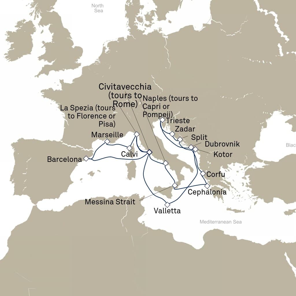 21 nights Mediterranean cruise on Queen Elizabeth 
from 🇮🇹 Civitavecchia 