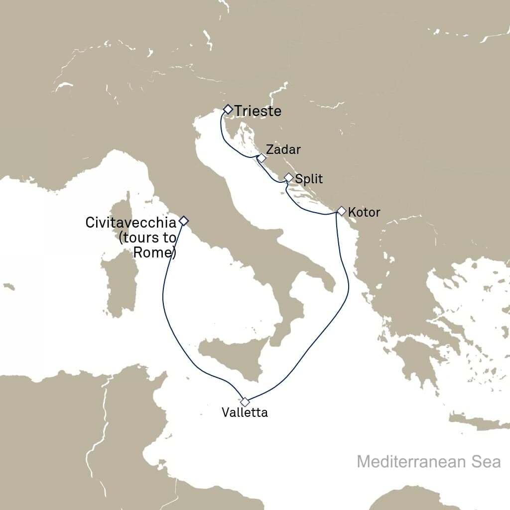 7 nights Mediterranean cruise on Queen Elizabeth 
from 🇮🇹 Civitavecchia to 🇮🇹 Trieste 