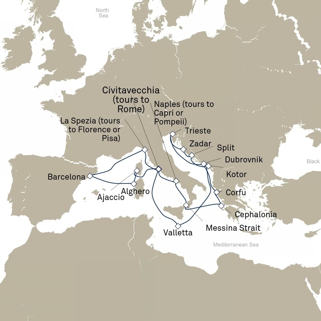 21 nights Mediterranean cruise on Queen Elizabeth 
from 🇮🇹 Civitavecchia 