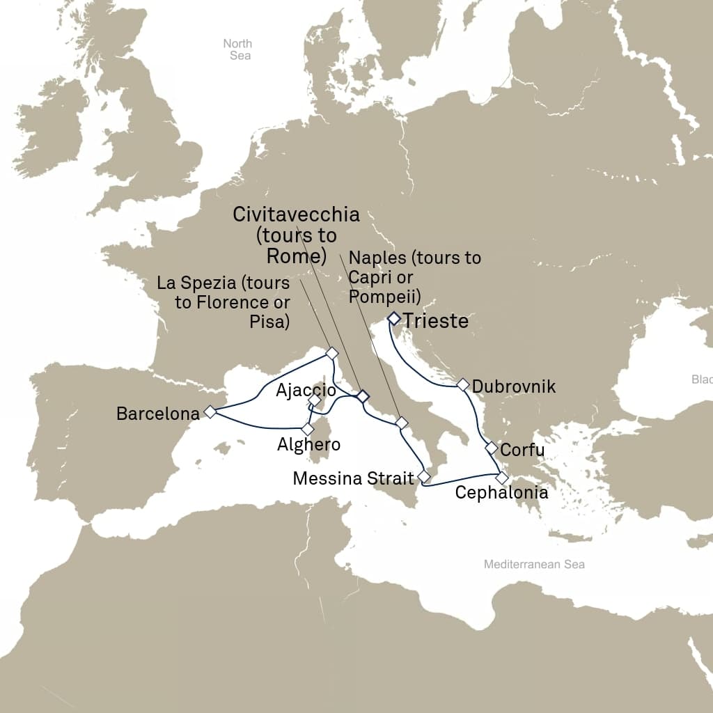 14 nights Mediterranean cruise on Queen Elizabeth 
from 🇮🇹 Trieste to 🇮🇹 Civitavecchia 