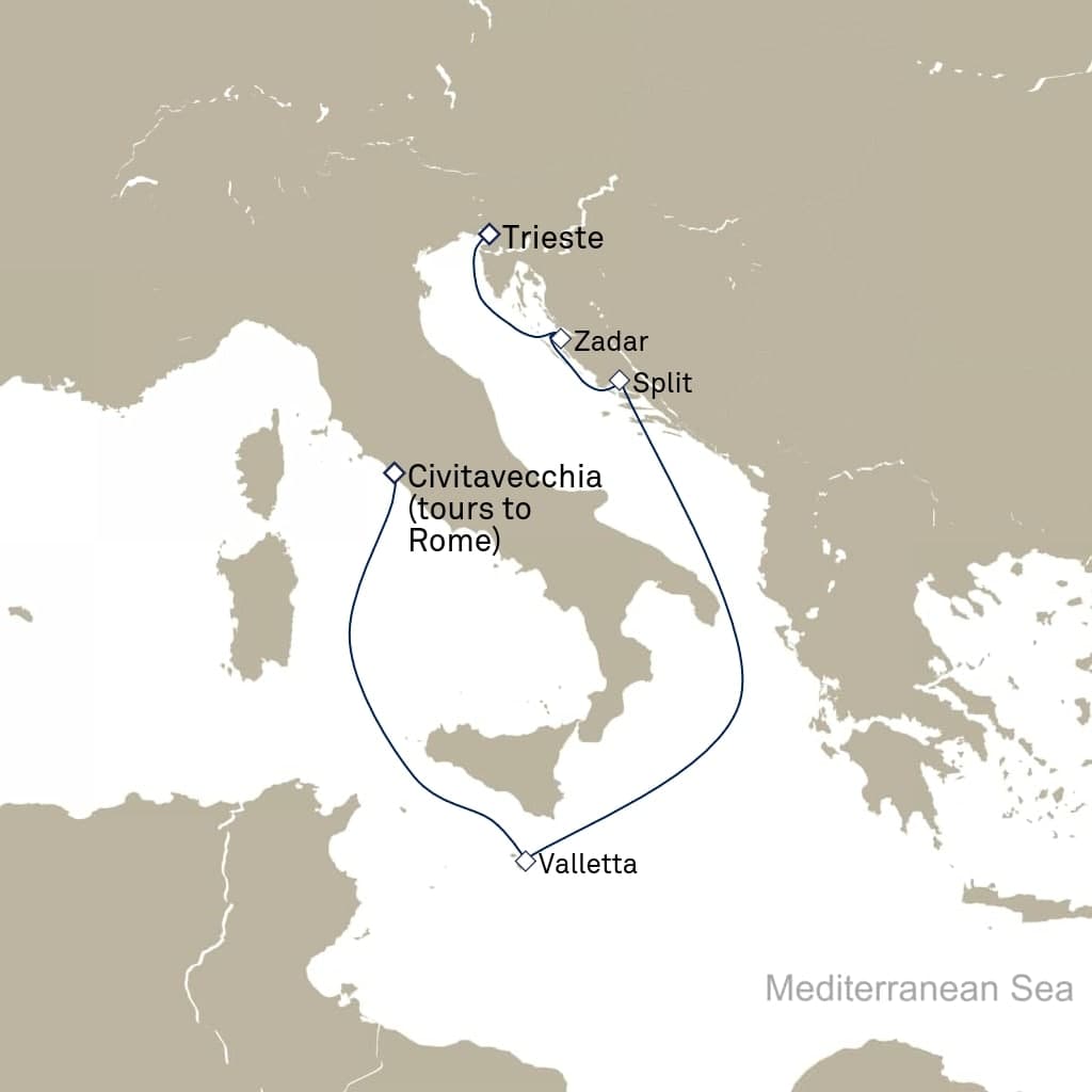 7 nights Mediterranean cruise on Queen Elizabeth 
from 🇮🇹 Civitavecchia to 🇮🇹 Trieste 