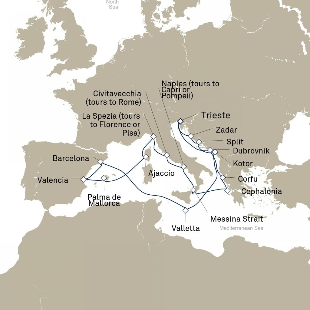 21 nights Mediterranean cruise on Queen Elizabeth 
from 🇮🇹 Trieste 