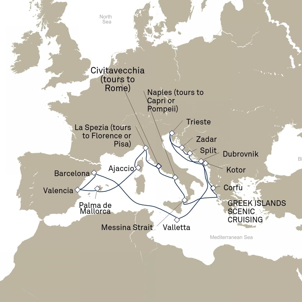 21 nights Mediterranean cruise on Queen Elizabeth 
from 🇮🇹 Civitavecchia 