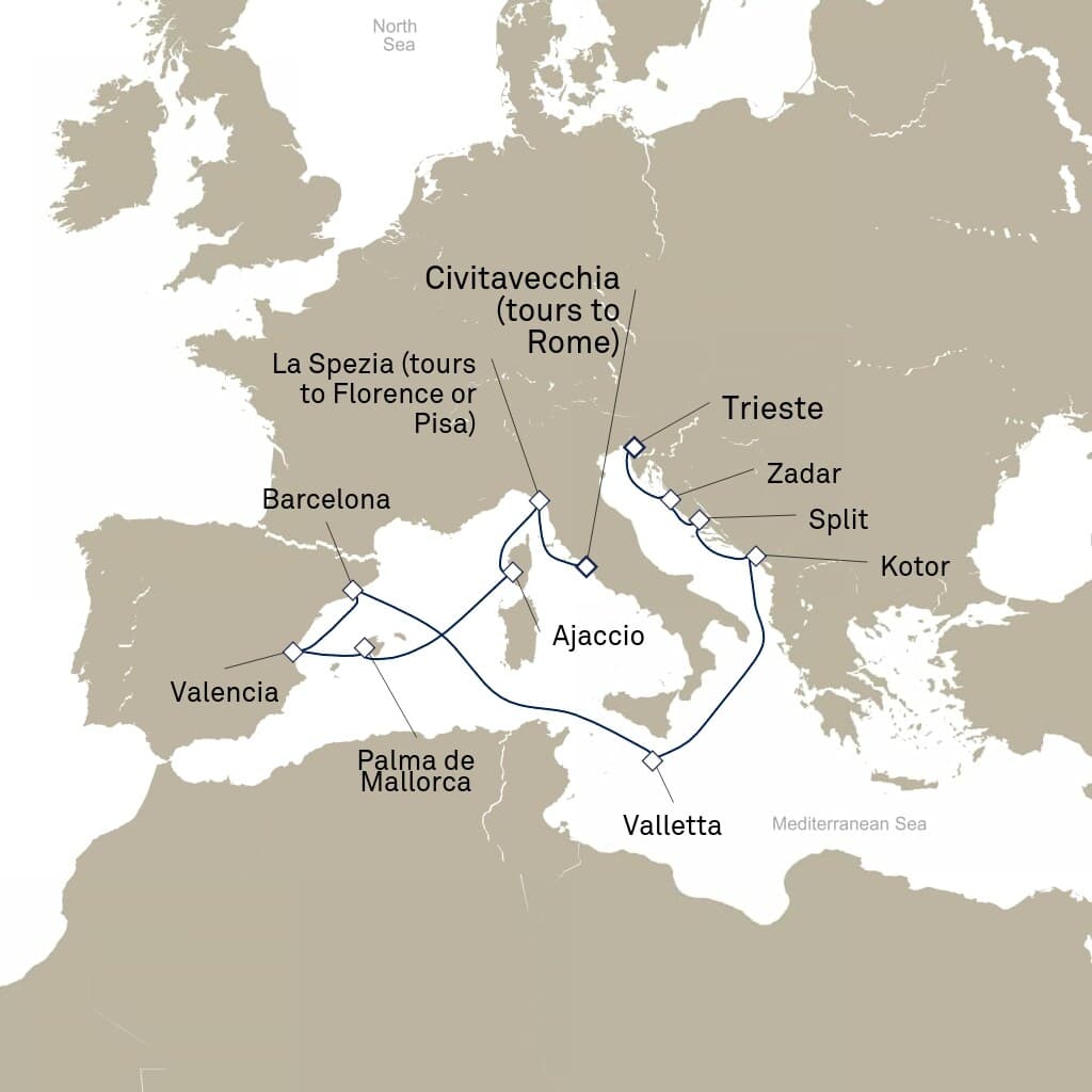 14 nights Mediterranean cruise on Queen Elizabeth 
from 🇮🇹 Civitavecchia to 🇮🇹 Trieste 