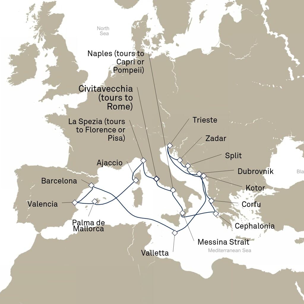21 nights Mediterranean cruise on Queen Elizabeth 
from 🇮🇹 Civitavecchia 