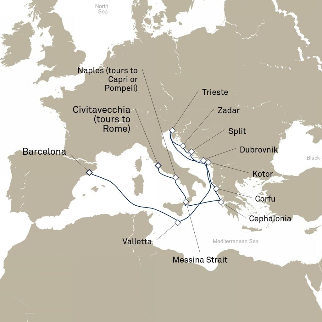 14 nights Mediterranean cruise on Queen Elizabeth 
from 🇪🇸 Barcelona to 🇮🇹 Civitavecchia 