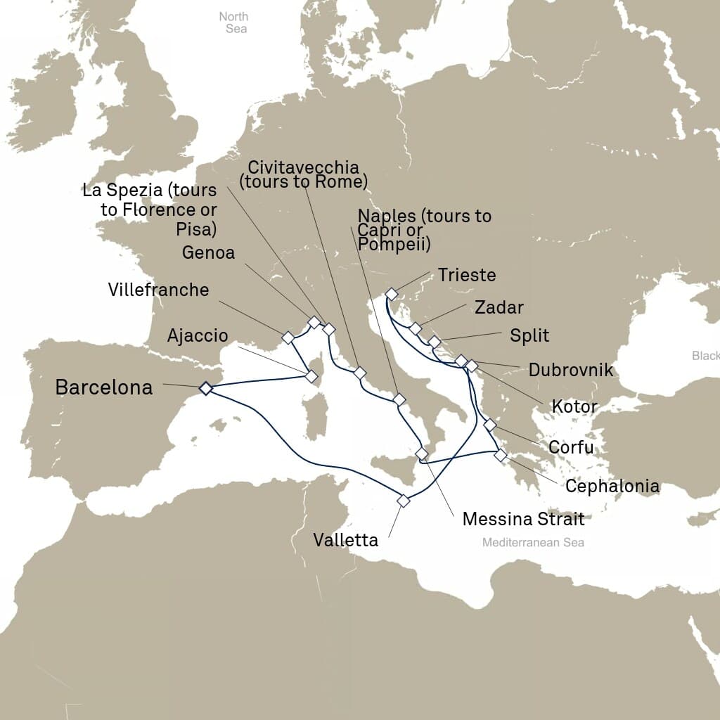 21 nights Mediterranean cruise on Queen Elizabeth 
from 🇪🇸 Barcelona 