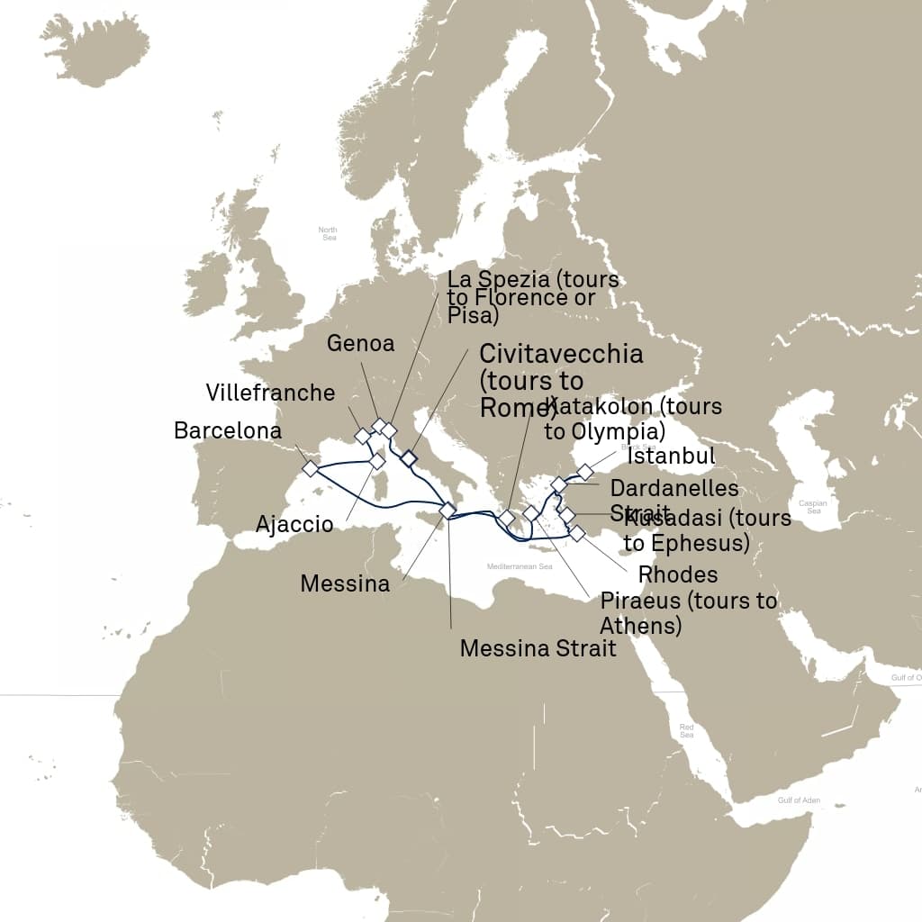 21 nights Mediterranean cruise on Queen Elizabeth
from ๐ฎ๐น Civitavecchia