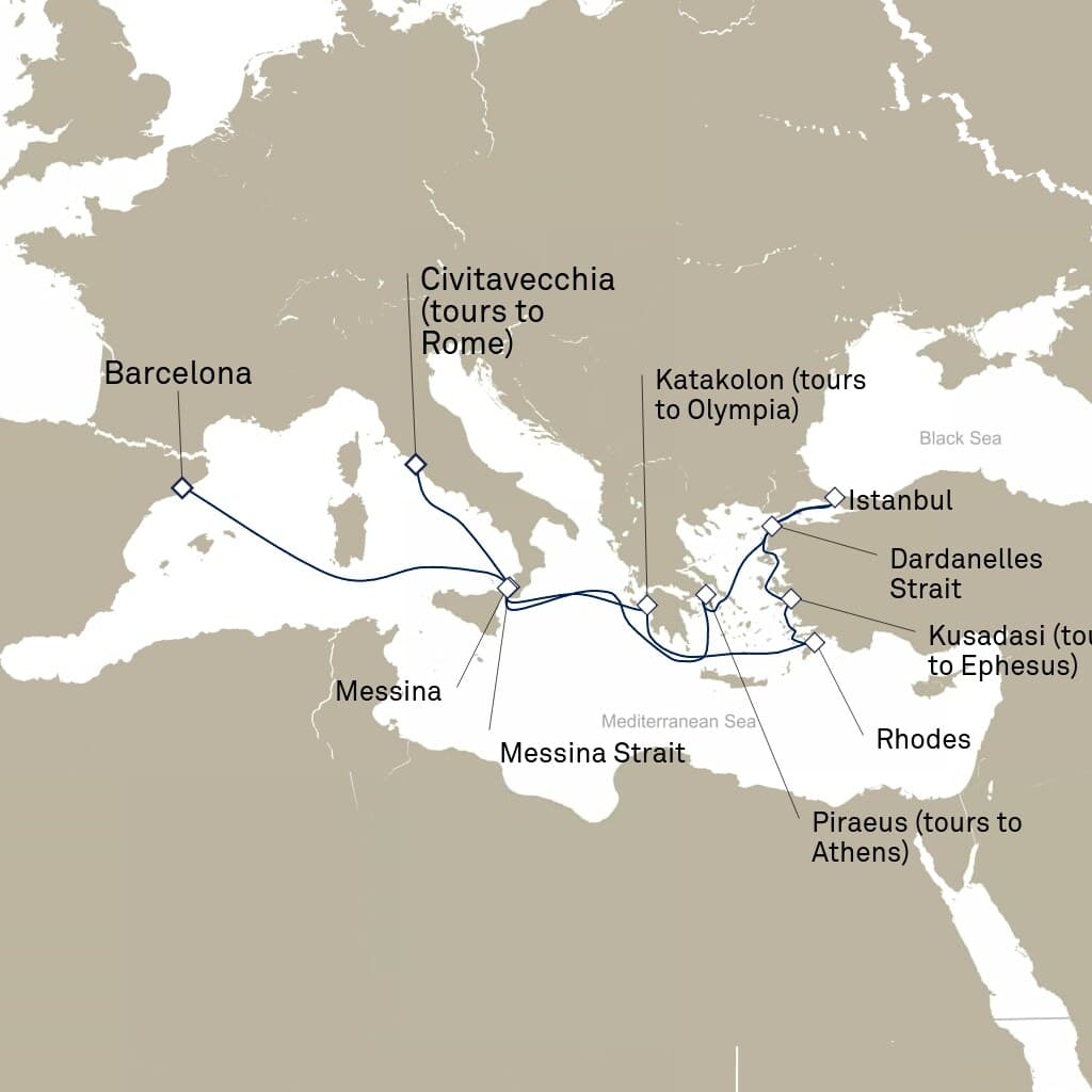14 nights Mediterranean cruise on Queen Elizabeth 
from 🇪🇸 Barcelona to 🇮🇹 Civitavecchia 