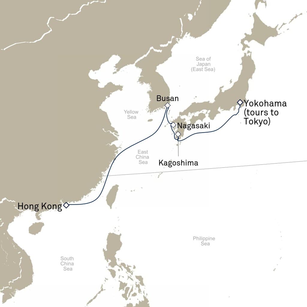 8 nights Asian cruise on Queen Elizabeth
from ๐ญ๐ฐ Hong Kong to ๐ฏ๐ต Yokohama
