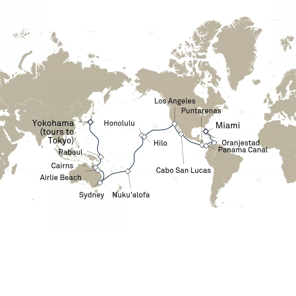 50 nights Extraordinary cruise on Queen Elizabeth
from ๐ฏ๐ต Yokohama to ๐บ๐ธ Miami