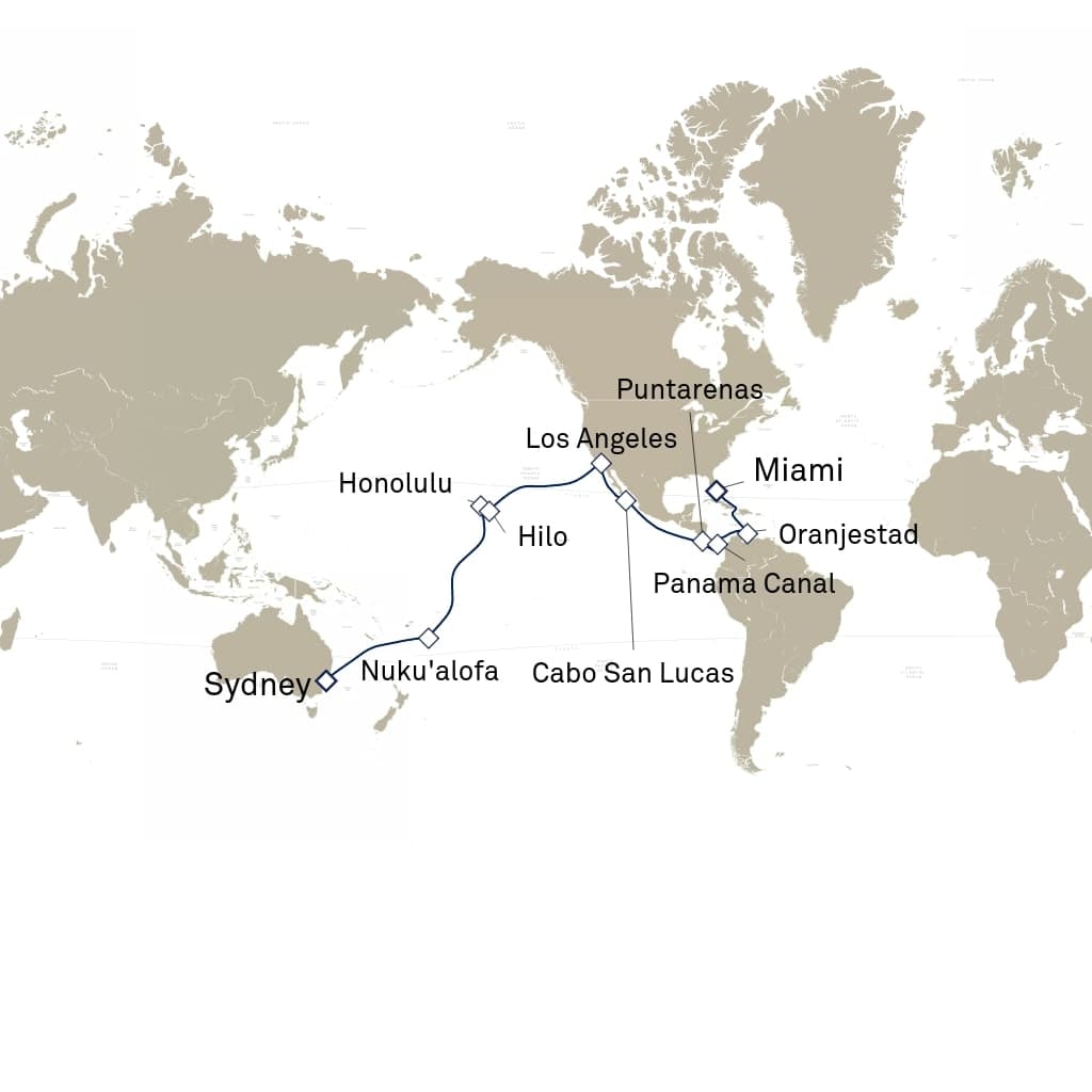 34 nights Extraordinary cruise on Queen Elizabeth
from ๐ฆ๐บ Sydney to ๐บ๐ธ Miami