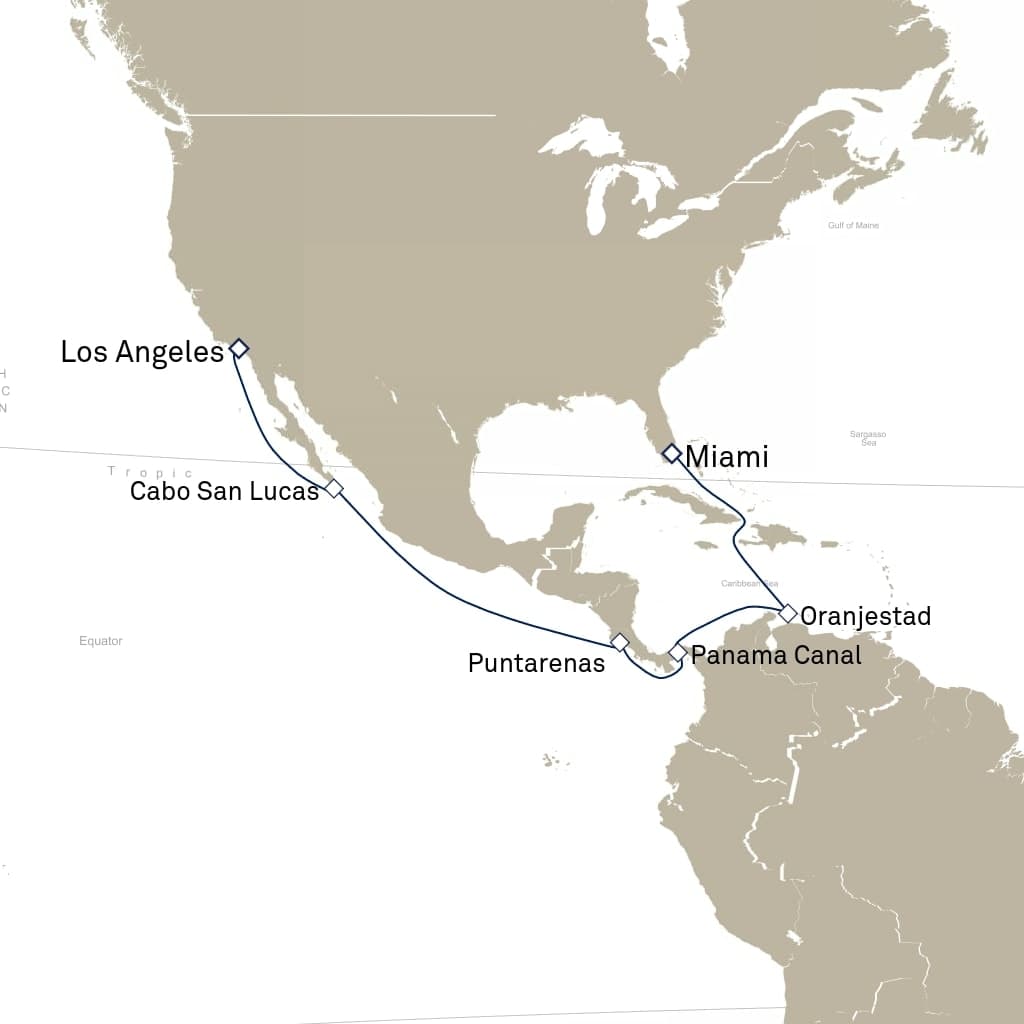 14 nights Panama canal cruise on Queen Elizabeth 
from 🇺🇸 Los Angeles to 🇺🇸 Miami 