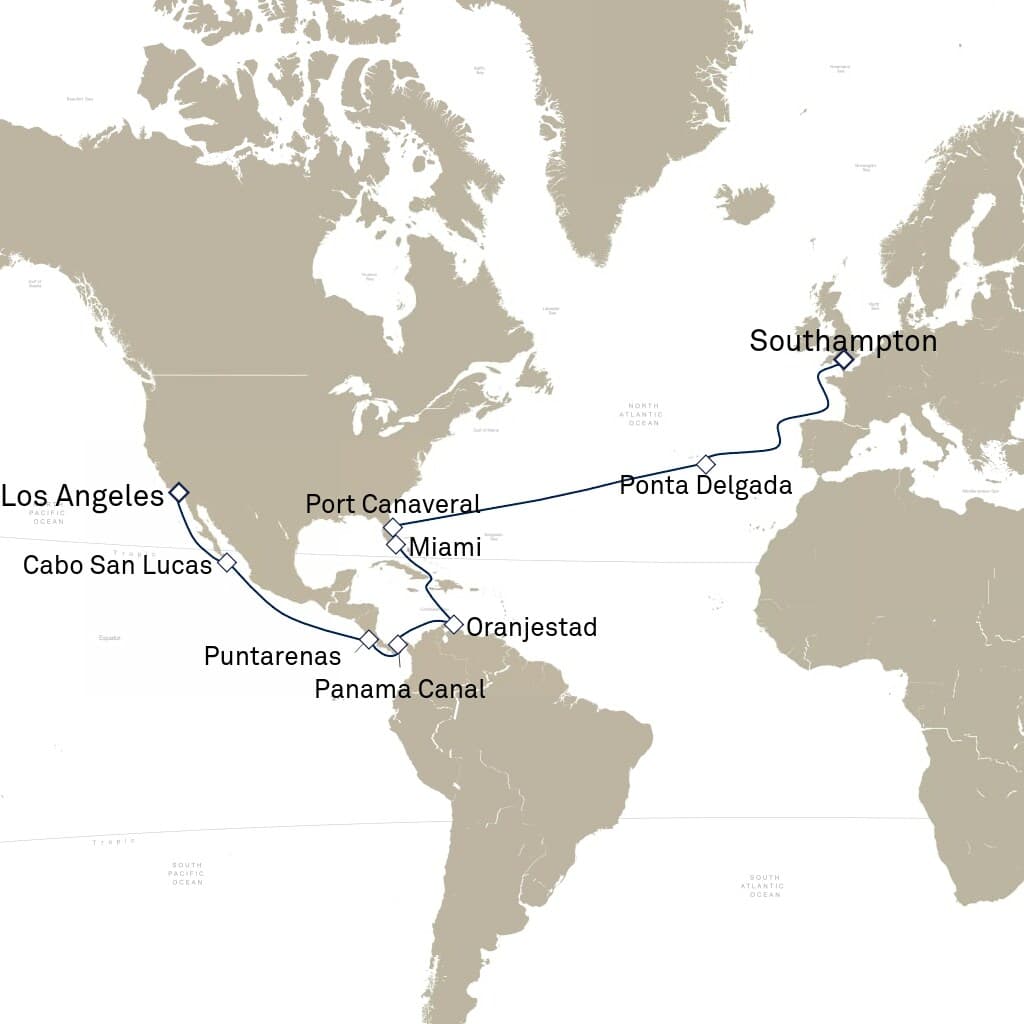 26 nights Extraordinary cruise on Queen Elizabeth
from ๐บ๐ธ Los Angeles to ๐ฌ๐ง Southampton