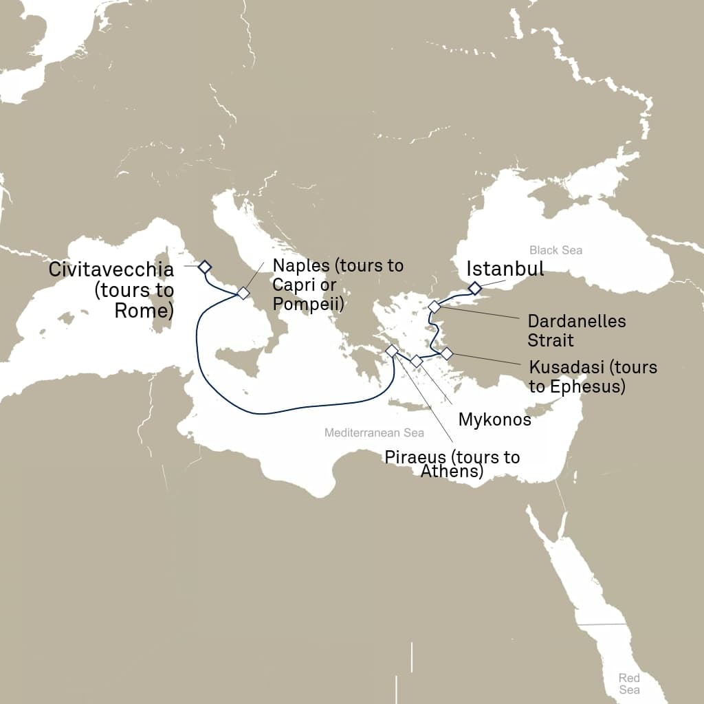 7 nights Mediterranean cruise on Queen Elizabeth 
from 🇹🇷 Istanbul to 🇮🇹 Civitavecchia 