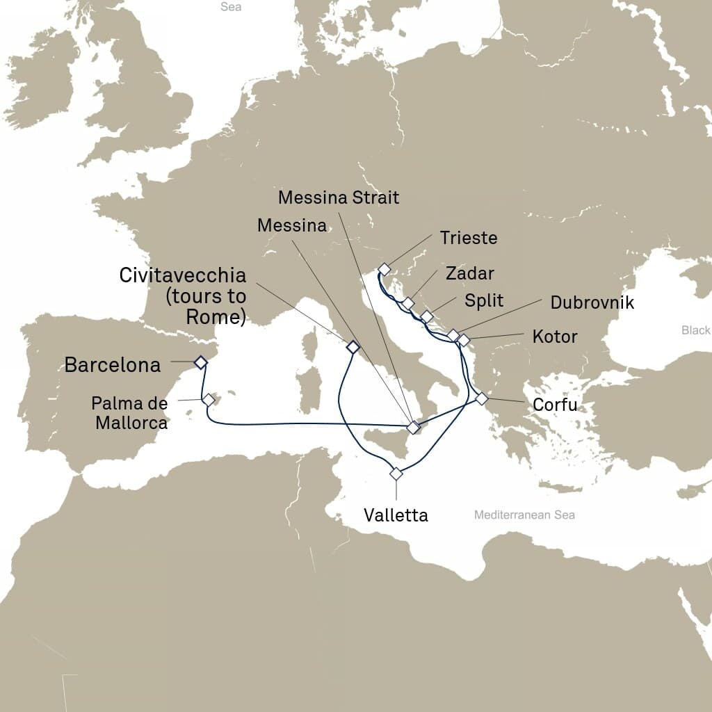 14 nights Mediterranean cruise on Queen Elizabeth 
from 🇮🇹 Civitavecchia to 🇪🇸 Barcelona 