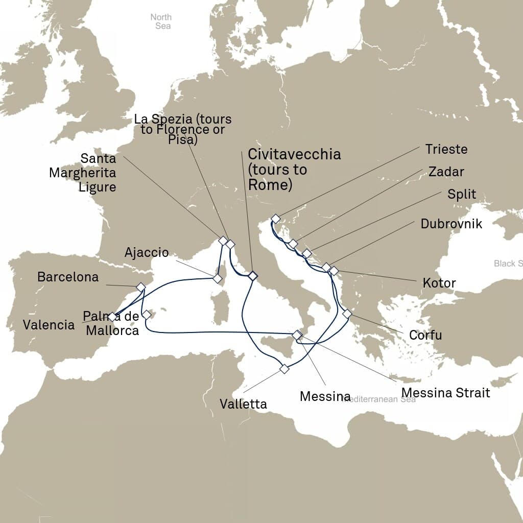 21 nights Mediterranean cruise on Queen Elizabeth 
from 🇮🇹 Civitavecchia 