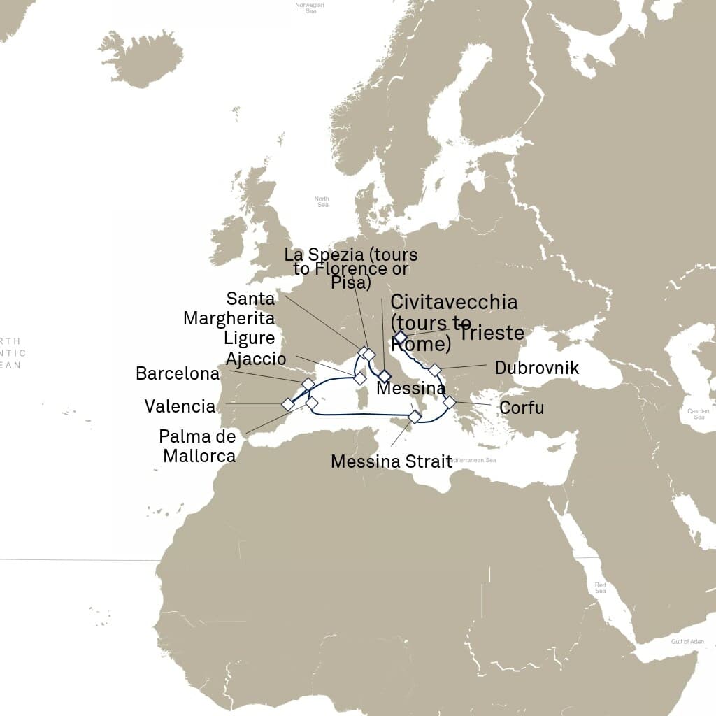 14 nights Mediterranean cruise on Queen Elizabeth 
from 🇮🇹 Trieste to 🇮🇹 Civitavecchia 