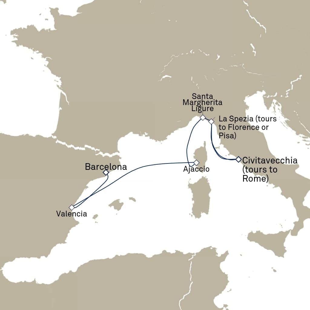 7 nights Mediterranean cruise on Queen Elizabeth
from ๐ช๐ธ Barcelona to ๐ฎ๐น Civitavecchia