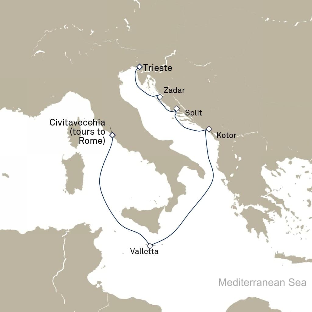 7 nights Mediterranean cruise on Queen Elizabeth
from 🇮🇹 Civitavecchia to 🇮🇹 Trieste