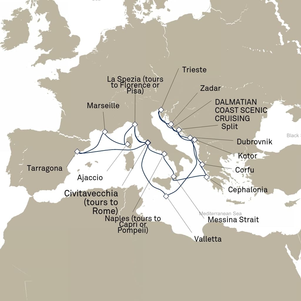 21 nights Mediterranean cruise on Queen Elizabeth 
from 🇮🇹 Civitavecchia 
