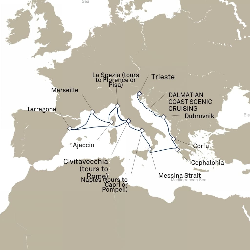 14 nights Mediterranean cruise on Queen Elizabeth 
from 🇮🇹 Trieste to 🇮🇹 Civitavecchia 