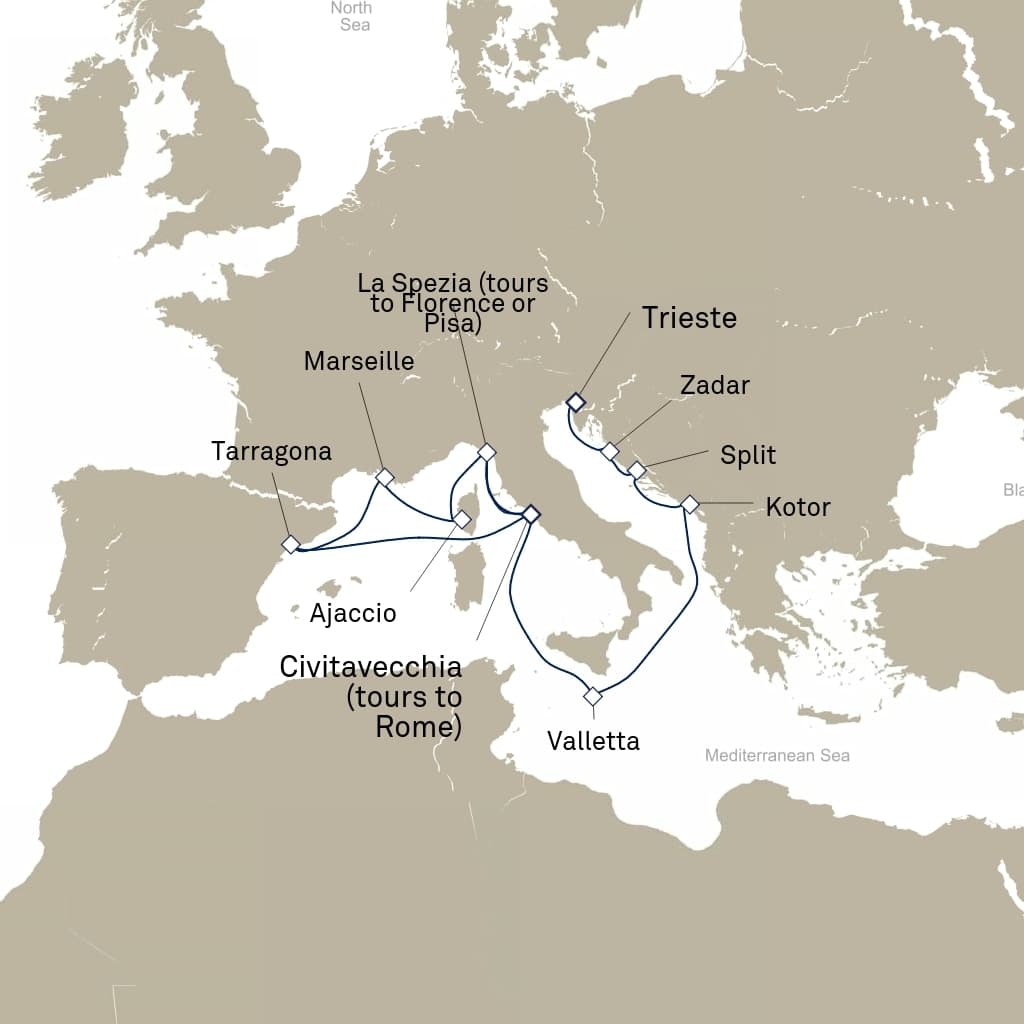 14 nights Mediterranean cruise on Queen Elizabeth 
from 🇮🇹 Civitavecchia to 🇮🇹 Trieste 