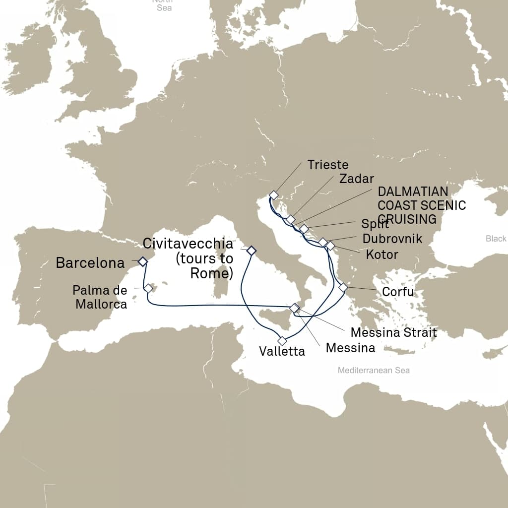 14 nights Mediterranean cruise on Queen Elizabeth 
from 🇮🇹 Civitavecchia to 🇪🇸 Barcelona 