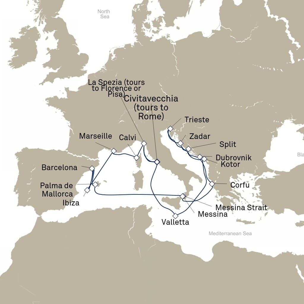21 nights Mediterranean cruise on Queen Elizabeth 
from 🇮🇹 Civitavecchia 