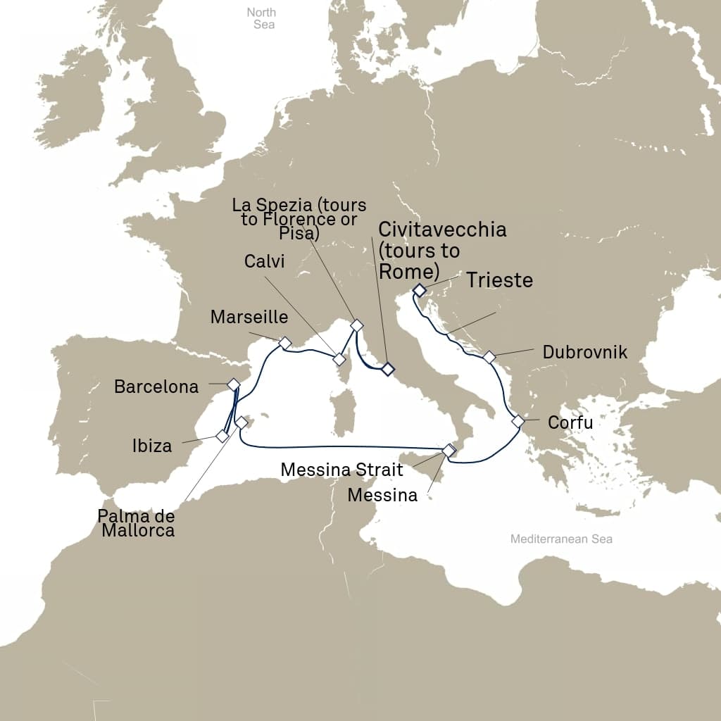 14 nights Mediterranean cruise on Queen Elizabeth 
from 🇮🇹 Trieste to 🇮🇹 Civitavecchia 