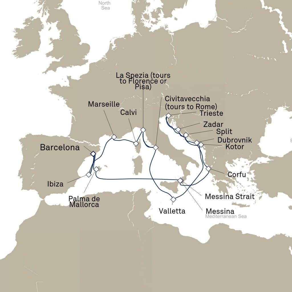 21 nights Mediterranean cruise on Queen Elizabeth 
from 🇪🇸 Barcelona 