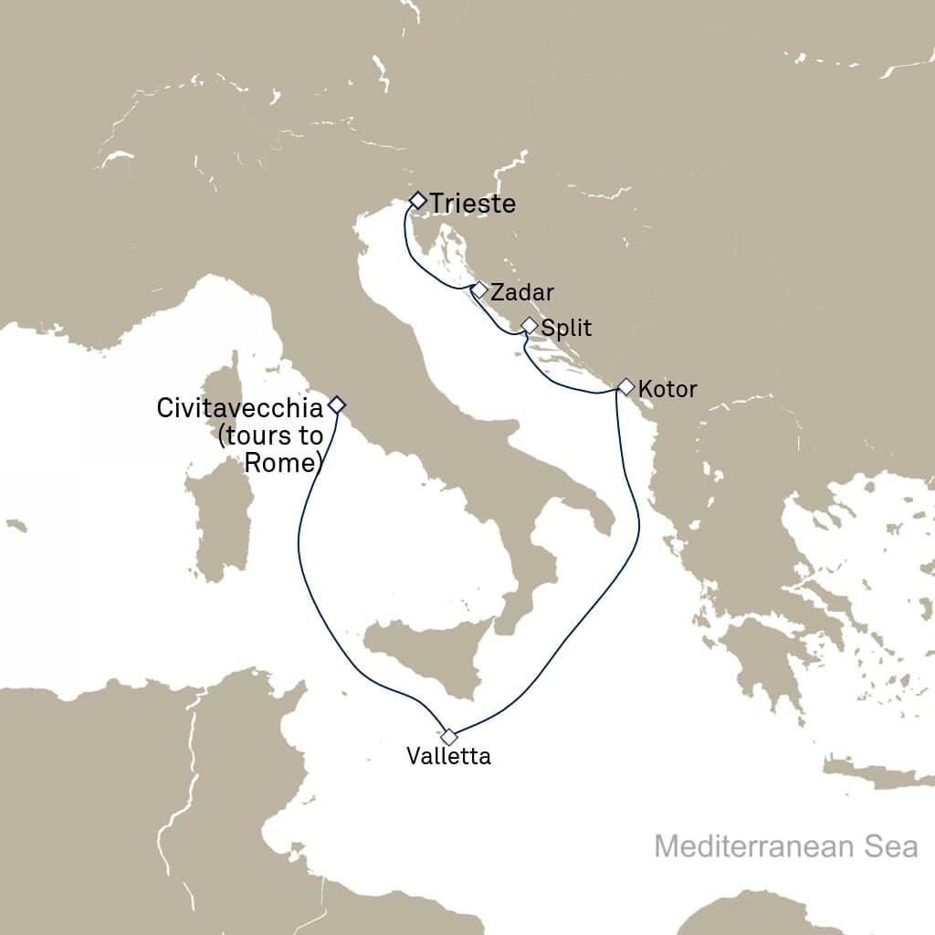 7 nights Mediterranean cruise on Queen Elizabeth
from ๐ฎ๐น Civitavecchia to ๐ฎ๐น Trieste