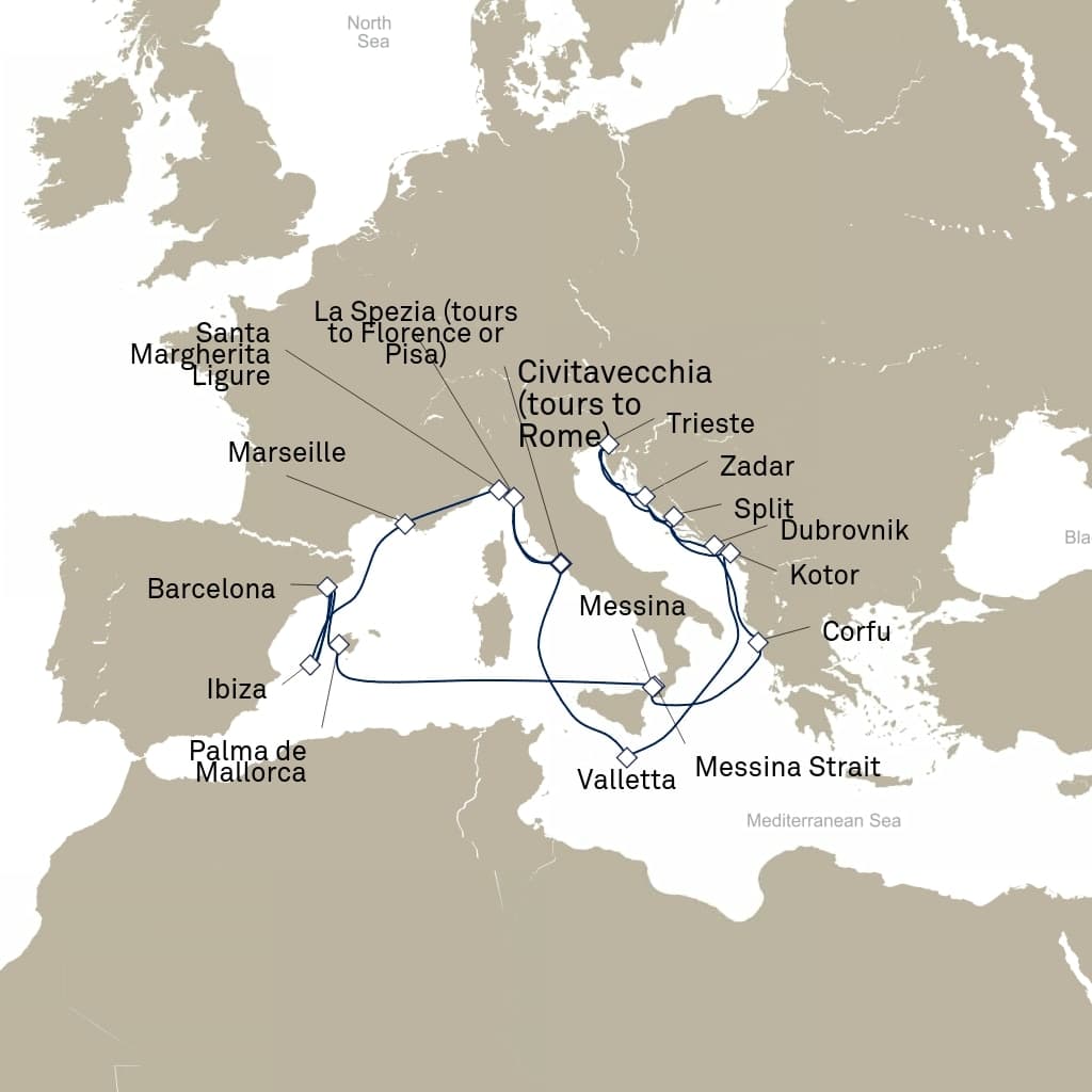 21 nights Mediterranean cruise on Queen Elizabeth 
from 🇮🇹 Civitavecchia 