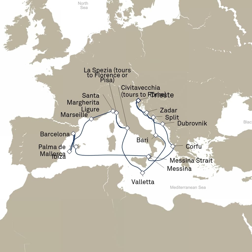 21 nights Mediterranean cruise on Queen Elizabeth 
from 🇮🇹 Trieste 