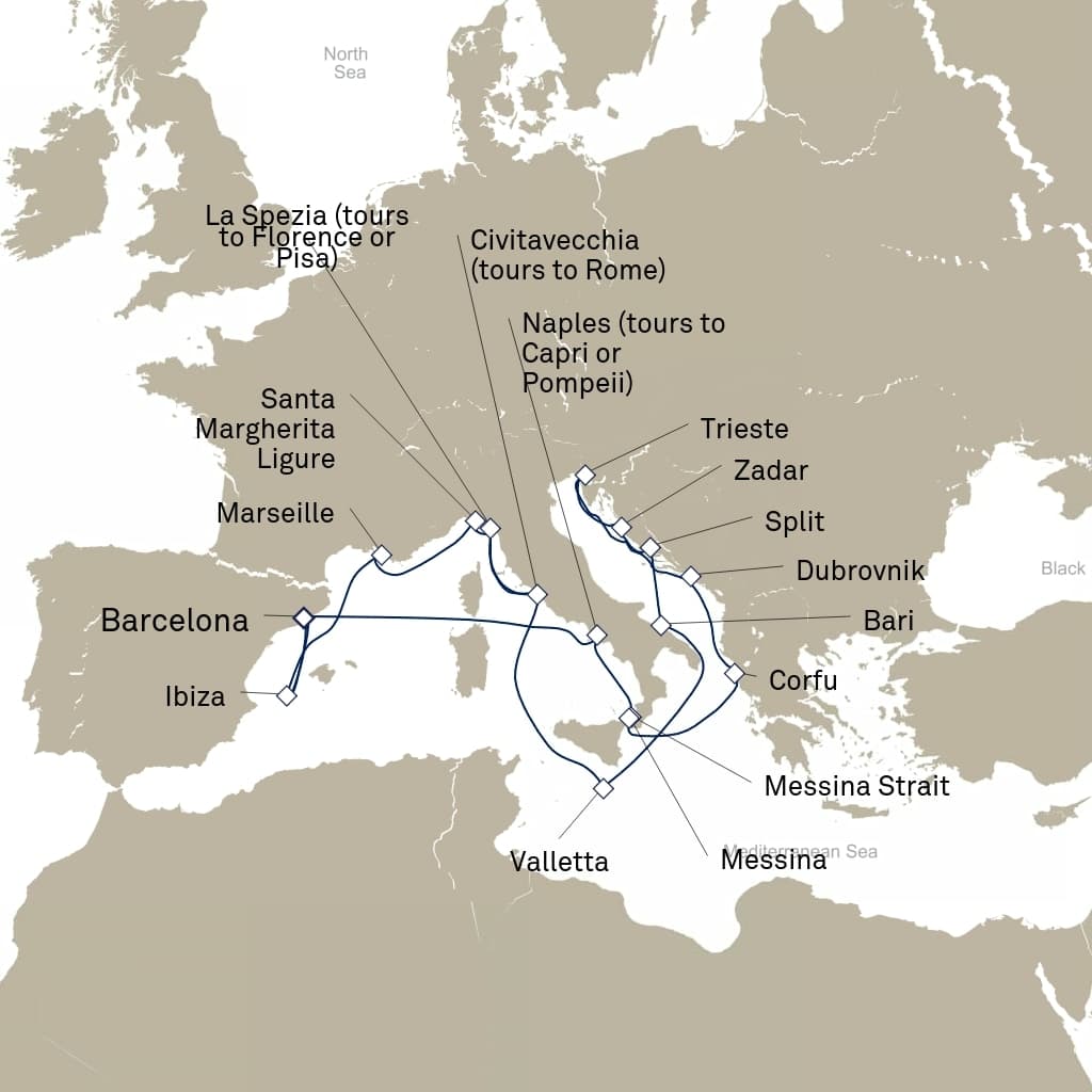 21 nights Mediterranean cruise on Queen Elizabeth 
from 🇪🇸 Barcelona 