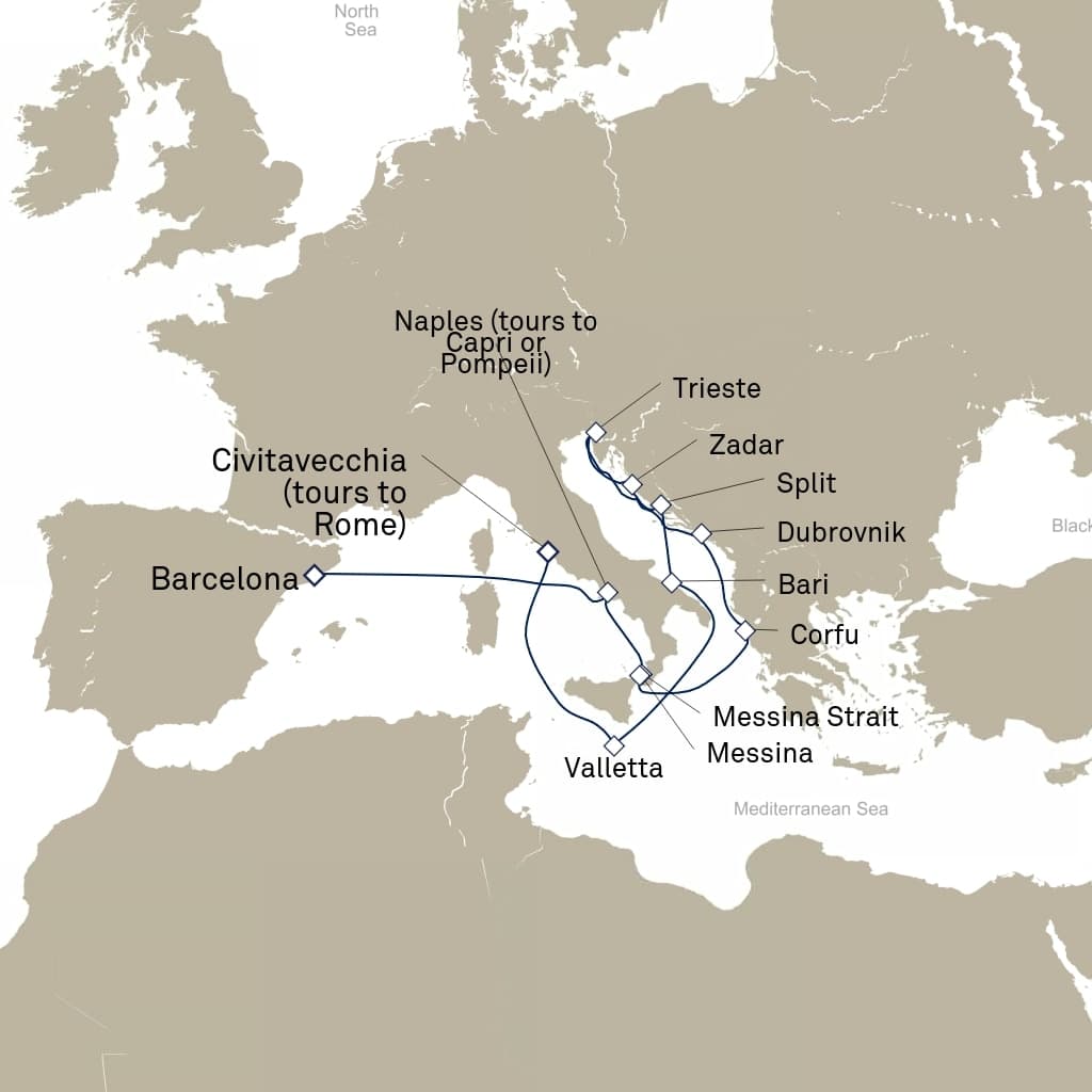 14 nights Mediterranean cruise on Queen Elizabeth 
from 🇮🇹 Civitavecchia to 🇪🇸 Barcelona 