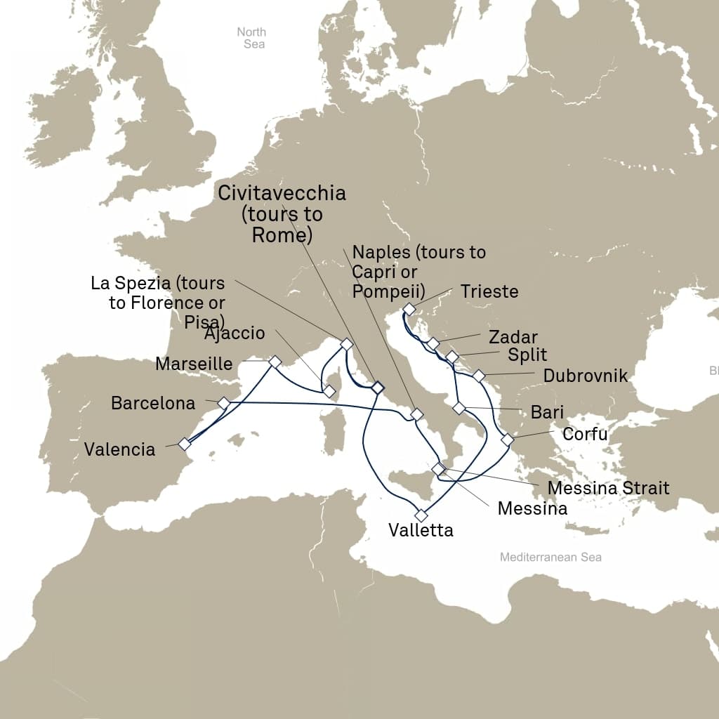 21 nights Mediterranean cruise on Queen Elizabeth 
from 🇮🇹 Civitavecchia 