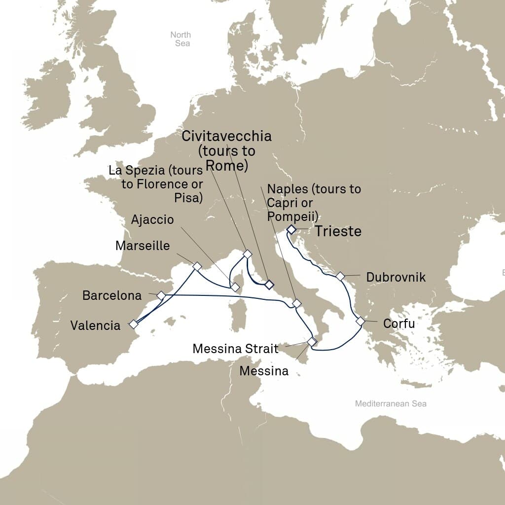 14 nights Mediterranean cruise on Queen Elizabeth 
from 🇮🇹 Trieste to 🇮🇹 Civitavecchia 