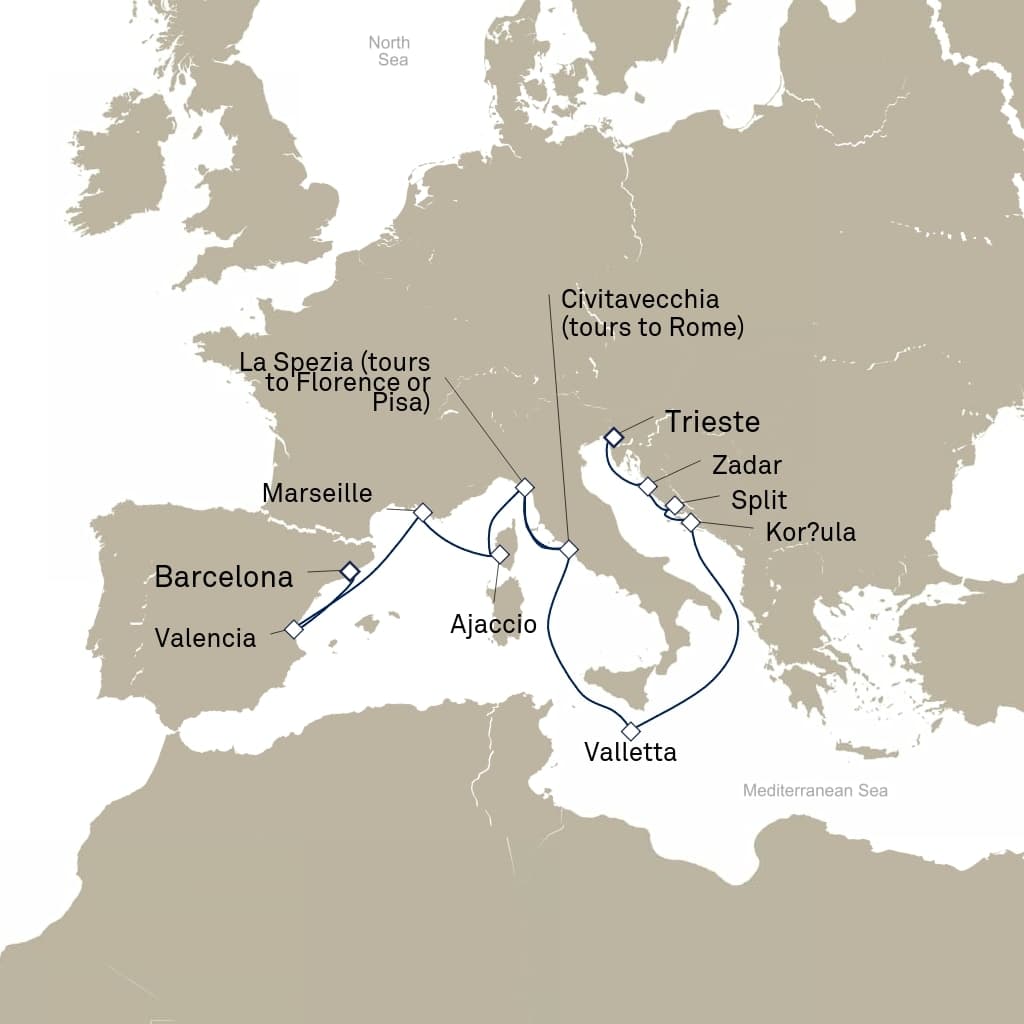 14 nights Mediterranean cruise on Queen Elizabeth 
from 🇪🇸 Barcelona to 🇮🇹 Trieste 