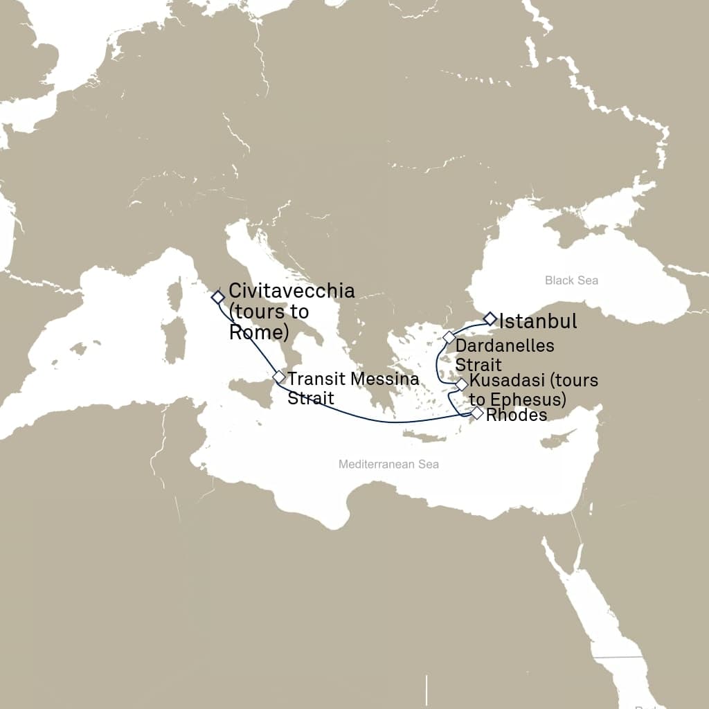 7 nights Mediterranean cruise on Queen Victoria
from ๐ฎ๐น Civitavecchia to ๐น๐ท Istanbul