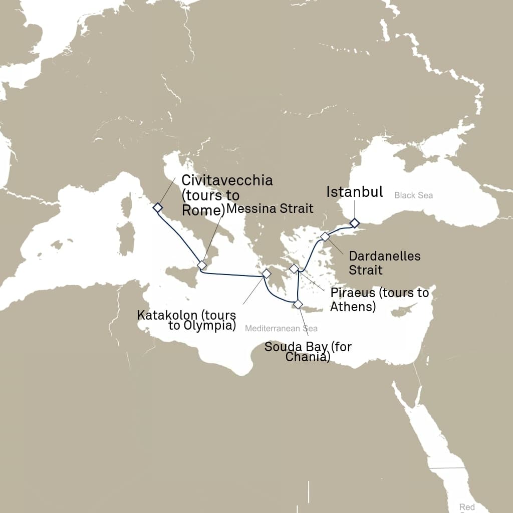 7 nights Mediterranean cruise on Queen Victoria 
from 🇹🇷 Istanbul to 🇮🇹 Civitavecchia 