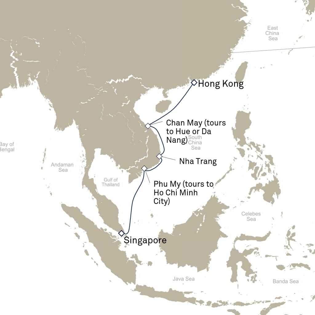 7 nights Asian cruise on Queen Victoria 
from 🇭🇰 Hong Kong to 🇸🇬 Singapore 