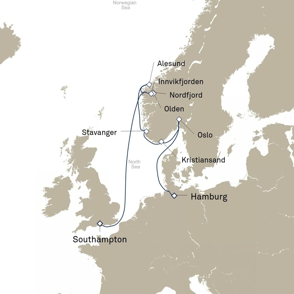 10 nights North European cruise on Queen Victoria 
from 🇩🇪 Hamburg to 🇬🇧 Southampton 