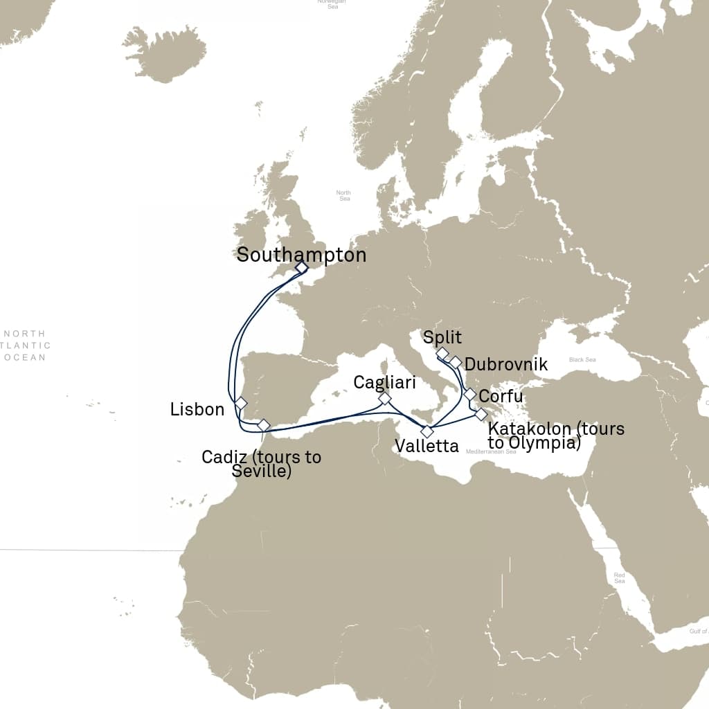 19 nights Mediterranean cruise on Queen Victoria 
from 🇬🇧 Southampton 