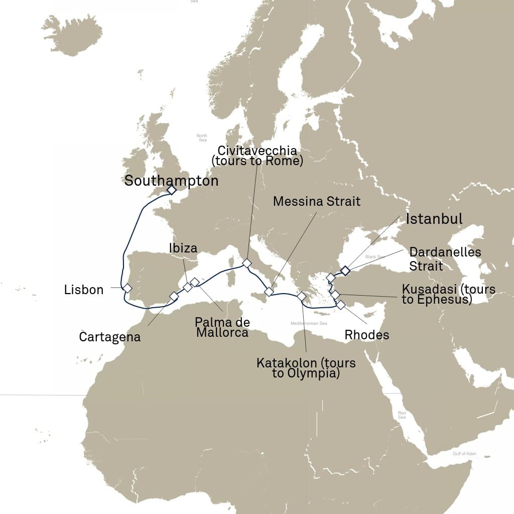 12 nights Mediterranean cruise on Queen Victoria 
from 🇬🇧 Southampton 