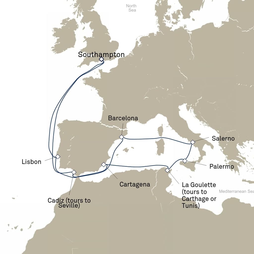 16 nights Mediterranean cruise on Queen Victoria 
from 🇬🇧 Southampton 